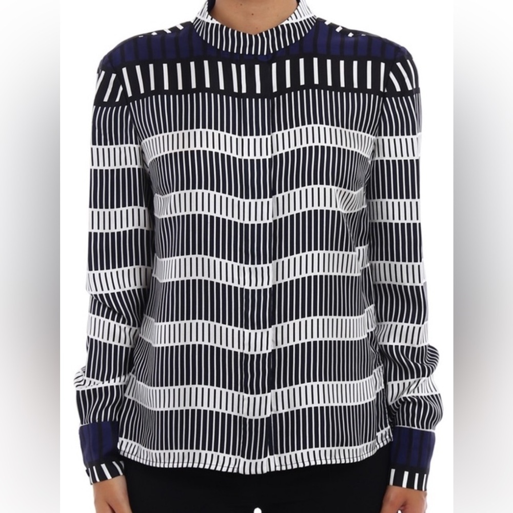 NWOT Silk Striped Black and White Women's Blouse 14